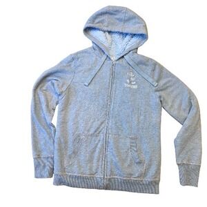 Disneyland Sherpa Lined Zip Up Hoodie Heather Blue Mickey Mouse Graphic Full Zip